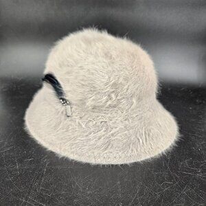 Vint Kangol Hat Bucket Cloche Fitted Womens Rabbit Angora Feather England 90s